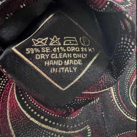 $3999 New Rare Brioni Tie Paisley Black maroon red Handmade Italy 24K Gold Silk - Picture 16 of 16